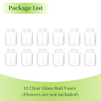 Hewory Small Bud Vases Set of 12: Clear Glass Vases for Flowers - Modern Bud Vase Bulk for Wedding Centerpieces Baby Shower Parties Rehearsal Dinner Table Decorations