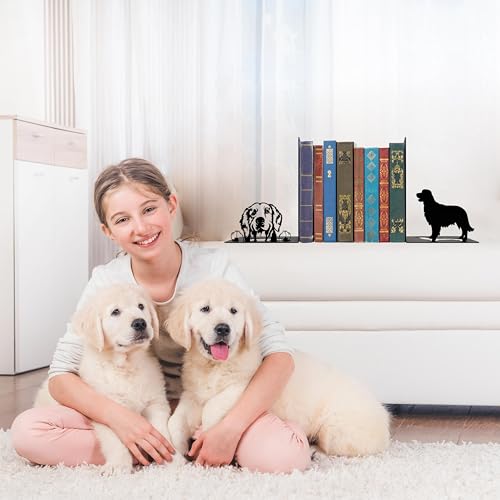 Golden Retriever Bookends Decor – Gifts with Black Modern Bookends, Decorative Bookends for Shelves – Unique Book Stopper for Shelves (Golden Retriever) - color: Golden Retriever