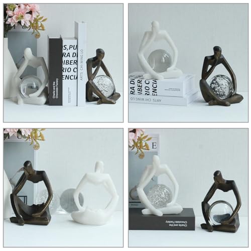 Lukitas Resin Thinker Statue - Holding Crystal Ball Sculpture, Modern Abstract Collectible Figurine for Home Office Bookshelf Decor, White Sand 7.5'' - color: White Sand