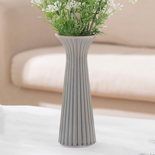 7.68” Vintage Blue Ribbed Ceramic Vase, Small Rustic Farmhouse Vase for Pampas Grass, Centerpiece, Coffee Table, Kitchen, Office & Home Decor - color: Rustic Blue