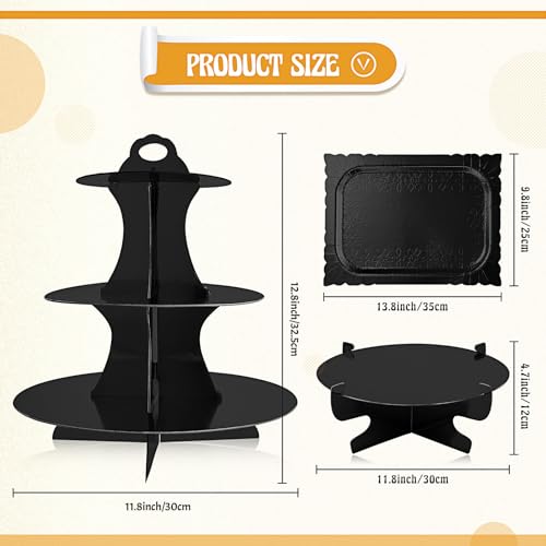 Zopeal 7 Pcs Dessert Table Display Set 3-Tier Cupcake Stand 1-Tier Cup Cake Display Tower Platters and Serving Trays Cardboard Cake Cookie Holders for Wedding Birthday Party Baby Shower(Black) - color: Black