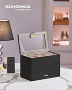 SONGMICS Stackable Jewelry Trays, 4-Tier Jewelry Box, Drawer Jewelry Organizer, with Glass Lid, Removable Dividers, for Vanity Table, 6.7 x 11 x 7.2 Inches, Gift Idea, Ink Black UJBC164B01 - color: Ink Black