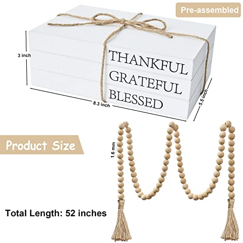 Decorative Books for Home Decor, White Faux Books for Decoration, Rustic Farmhouse Stacked Display Books (Thankful Grateful Blessed) - style: Thankful Grateful Blessed