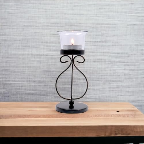 Hosley Bulk Buy Set of 6 Metal & Glass Tea Light Candle Holders for Home Decor, Lighting, Wedding, Parties, Gifting, LED Tea Light Gardens - color: Bronze2