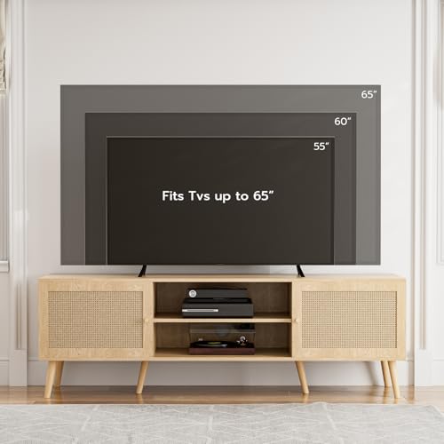 TV Stand for TVs up to 60 Inch, Modern Entertainment Center with Storage, Media Console Table with 2 Cabinets & Shelves, Wooden TV Stand for Living Room Bedroom, Natural - color: Natural