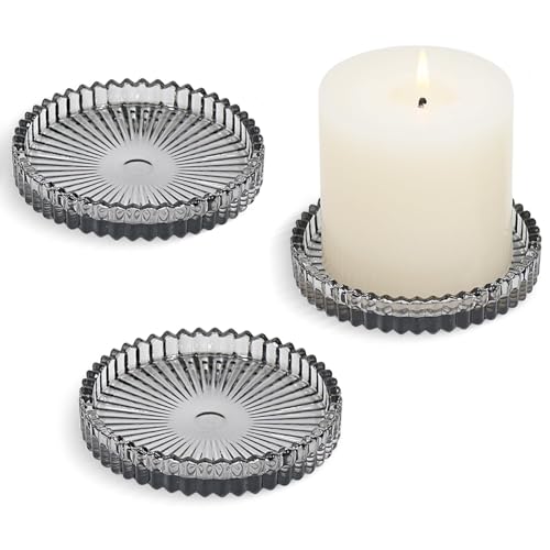 Glass Pillar Candle Holder, 4" Gray Candle Plates Set of 3, Glass Candle Holders for Wedding, Party, Holiday, Home Decor, Table Centerpiece - color: Gray, size: 3 pcs