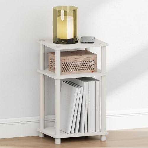 Furinno Just Turn-N-Tube Open Storage Nightstand, 1 Pack, 3-Tier, White/White - color: White/White, size: 1-Pack, style: 1-Pack