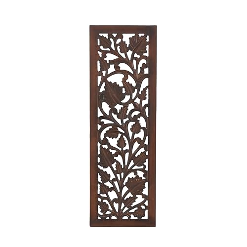 Deco 79 Wooden Floral Handmade Home Wall Decor Intricately Carved Acanthus Wall Sculpture, Wall Art 12" x 1" x 36", Brown - color: Brown