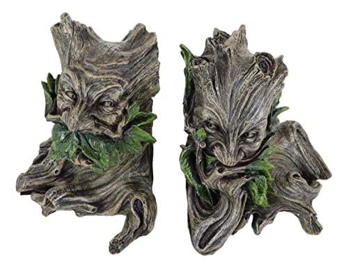 Ebros Gift Mythical Forest Tree Spirit Ent Celtic Greenman Decorative Bookends Figurine Pair Set 6" Tall Wicca Horned God Sculptural Bookend Library Bookshelf Accent