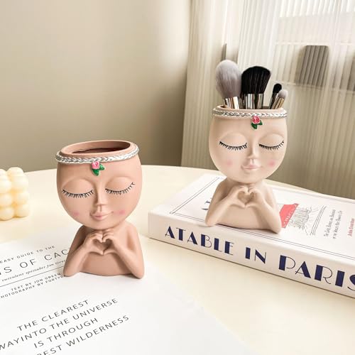 Decorative Desktop Organizer for Pens Brushes, Bust Planter - Creative Home Garden Decor Sculpture Beige - color: Beige