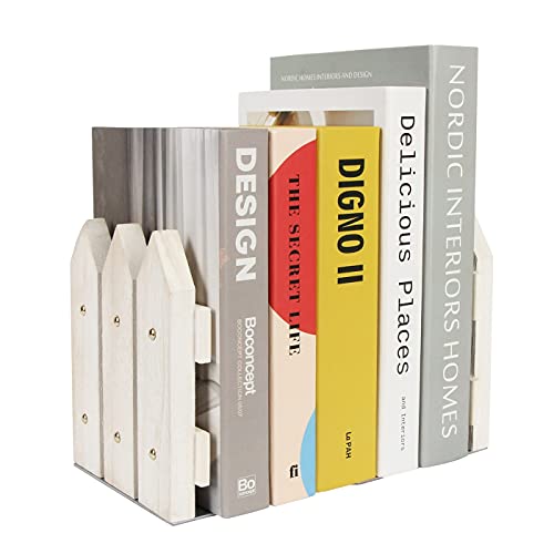 J JACKCUBE DESIGN White Rustic Wood Bookends Set of 2, Decorative Farmhouse Bookend for Heavy Books Magazine DVD on Desk Table Shelf - MK708A - color: White