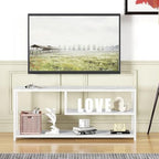 Function Home TV Stand for TVs up to 55 Inch, 3 Tier Entertainment Center, Media Console with Open Storage Shelves for Living Room Bedroom, 47” Modern TV Table with Wood Top White Metal Legs - color: 47" White