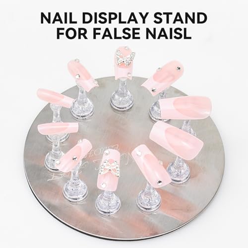 Nail Stands for Press On Nails Painting Display Practice, Powerful Magnetic Nail Tip Holders for Diy Design, Heart Nail Art Stand with 200 PCS Double-Sided Tapes Home Salon Use (Silver) - color: Silver, size: Medium