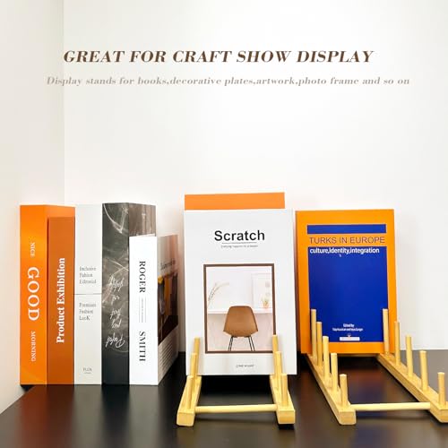 Plate Display Stands, 2 Pack Plate Holder for Displaying, 5-Tier Sturdy Craft Show Display Stands, Art Prints Book Photo Picture Frame Plaque Platter Wood Stand