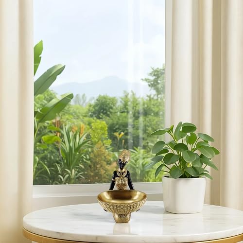 African Tribal Resin Statue - Handcrafted Gold Accent Figure with Bowl, Ethnic Home Decor Art Piece for Shelf & Table Display, Bohemian Gift Idea - color: 301gold