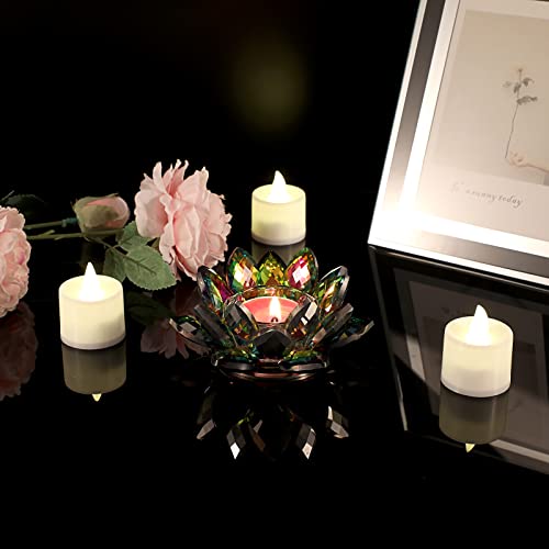 OwnMy Colorful Crystal Lotus Flower Tea Light Holder - Lotus Petals Votive Candle Holder Candle Lamp, Glass Flower Tealight Candle Stand for Table Centerpiece Wedding Decors - color: Colorful