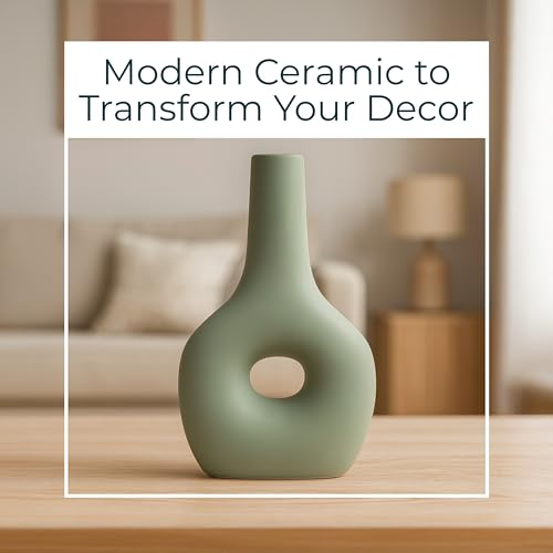 Modern Ceramic Vase with Open Cut-Out Design for Living Room Decor - Decortive Flower Vase for Home Accents, Bedroom, or Office Decor - Ideal for House and Entryway Table Display - 9", Green - color: Green, size: 9.0" H