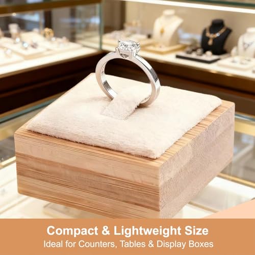 2Pcs Bamboo Ring Display Stand Velvet Jewelry Holder Props Single Rings Displays Box for Finger Jewelry Storage Wood Ring Holders Organizer for Showcase Countertop Drawer