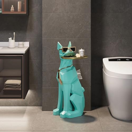 homary Modern Resin Dog Sculpture Geometric Standing Statue Cute Side Table Tray End Table with Tissue Storage (Green) - color: Green