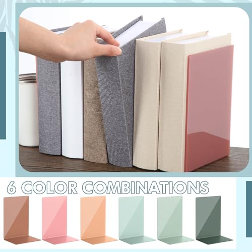 6 Pack Acrylic Bookends, Thickened Colorful Book Ends for Shelves, Assorted Colors, Stable Non-Slip Book Stoppers for Home Office Classroom Organization(Earth Tones) - color: Earth Tones