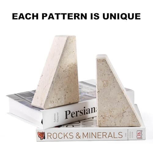 Karibiber Marble Bookends for Heavy Books, Decorative Book Ends for Shelves, Beige Stone Durable and Heavy-Duty Book Ends for Hardback Books & CDS, Unique Book Stopper & Holder, Set of 2 - color: Windsor Beige