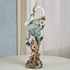 Devoted Cranes Table Sculpture Teal - Made of Resin Coastal Crane Shorebirds - Glitter Accents - Bird Statue - Flowers, Vining Leaves Base - Measures 5 Inches Wide, 16 Inches High