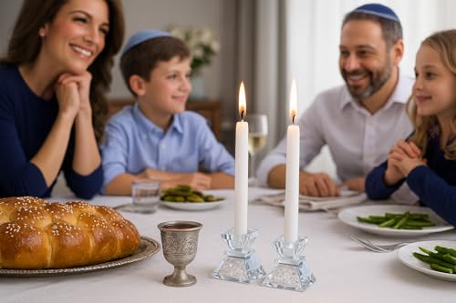 Tamara Baskin Art Glass – Handmade Crystal Shabbat Candle Holders Set - Sparkling Opal White - color: Sparkling Opal White