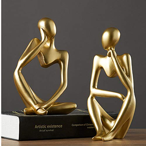 Asng Resin Thinker Style Abstract Sculpture Statue Collectible Figurines Home Office Bookshelf Desktop Decor (Gold, Left,Large) - color: Gold-left, size: Large