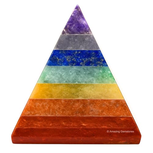 Amazing Gemstone Chakra Pyramid Crystal Healing Stones - 2" Great Pyramid Figurine of Natural Stone Pyramid for Meditation, Reiki, Chakra Balancing and Crystal Pyramids Grid - color: Chakra (Bonded)