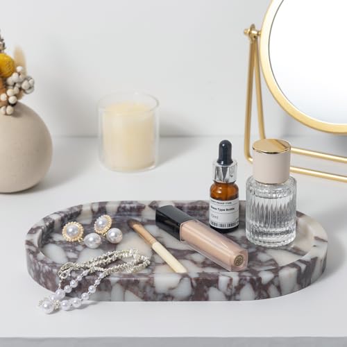 Calacatta Viola Marble Oval Trays 10"x6" - Bathroom Vanity & Kitchen Organizer Set, Stone Serving Dish for Jewelry/Perfume - style: Calacatta Viola - 4 Pack