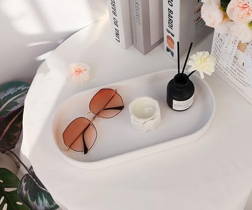 White Small Tray (11.8 inch), Oval Tray for Kitchen Counter, Bathtub Bathroom Vanity Items, Countertop Organizer, Coffee Accessory, Bar, Serving Seasoning, Salt and Pepper, Soap, Perfume. - color: White, size: 11.8" x 5.9" x 1.2"