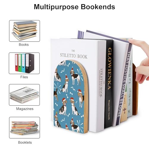 Wooden Bookends 2 Pcs,Beagle Dogs Heavy Duty Office Book Ends Anti Slip Book Shelf Holder with Metal Base Decorative Book Stands - color: Beagle Dogs