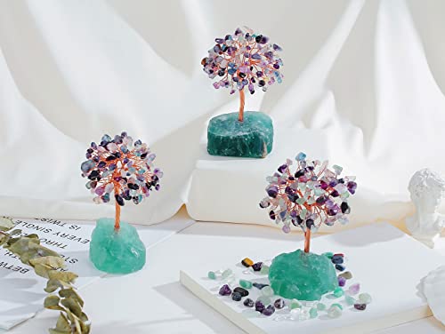 QINJIEJIE Fluorite Crystal Tree Healing Crystals Gemstone Tree Natural Stone Base Copper Wire Life Tree Money Tree Energy Desk Decor Spiritual Gifts Meditation - color: Fluorite, size: 5.2 in