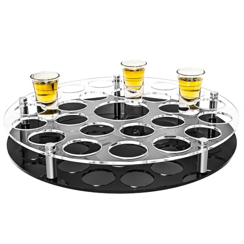 Round 36 Shot Glass Holder Acrylic Shot Glass Tray Holders Clear Organizer Wine Cup Serving Tray Cups Display Accessories for Party, Bar, Club,Large Hole: 1.77 Inch - style: 1.77 inch hole - round (36 Holes)