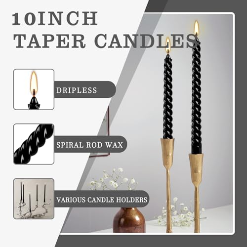 12-Pack 10' Tall Black Spiral Taper Candle Set - Dripless, Smokeless for Halloween&Christmas, Unscented Candlesticks, Dripelss Tapered Candles for Table Rituals,Memorial Prayer Wiccan Rituals. - color: 12Pack-Spiral Black-10inch