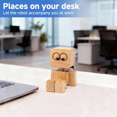 Shaking Wooden Man Figurine - 12PCS Magnetic Changeable Faces, Handmade Spring Legs Wobbly Doll for Car Dashboard & Office Desk Decor, Funny Kinetic Desktop Ornament Creative Gift