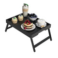 Youpehom Bed Tray Table with Folding Legs,Bamboo Breakfast in Bed for Kitchen Serving Tray,Sofa,Used As Laptop Desk Snack Breakfast Tray (Black, Large) - color: Black, size: Large