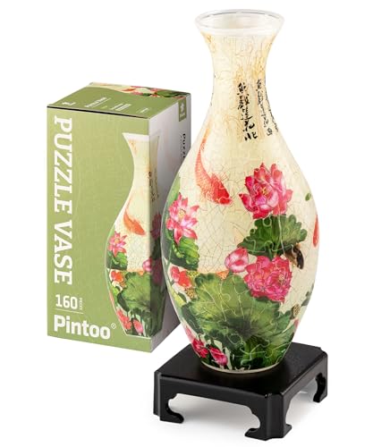 Pintoo 3D Puzzle Vase Unique Flower Vase Made by 160 Curved Plastic Puzzle Pieces House Warming Gift for Flower Arrangements and Home Decoration, for Mom [S1024] (Translucent, Carp with Lotus) - color: Carp With Lotus, size: Translucent