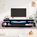 Uspeedy 70IN White TV Stand for 75/80 inch TV,Modern LED TV Stand for Living Room,High Gloss Entertainment Center with Storage Drawer,APP RGB Light,TV Console,Television Stands(Black) - color: Black