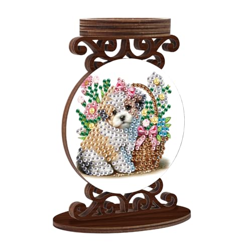 Diamond Art Painting Candlestick Holder kits, Puppy DIY shaped crystal Diamond partial art painting, woodiness Candle holder for AromaRelax & Home Decor, Christmas Halloween Ornaments (Double-Sided) - color: Puppy