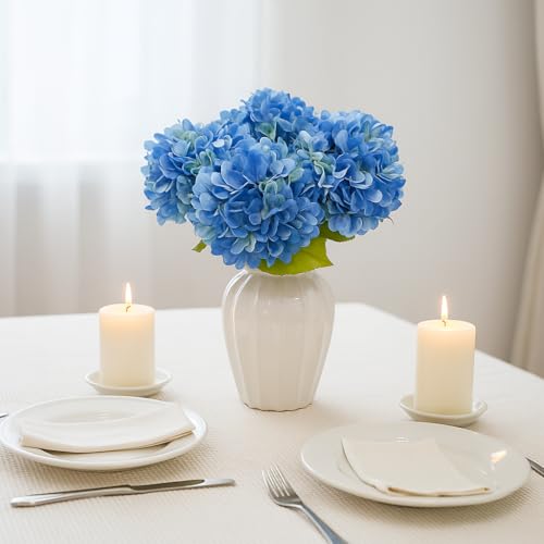 6pcs Artificial Hydrangea Flowers - Easy to Shape for Home Decor,Commercial Staging & DIY Crafts, Maintenance-Free Fake Flowers in Multiple Color Options, Flores Artificiales(Blue) - color: Blue