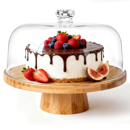 Masthome Bamboo Christmas Cake Stand with Lid, 6 in 1 Cake Holder with Lid,Multi-Functional Serving Platte, Dessert Display Stand and Charcuterie Board for Nutst, Chips & Dips,Fruit Platter - color: Bamboo Cake Stand With Lid
