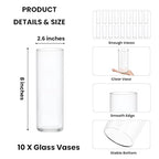 10 Pack Glass Cylinder Vases, 8 Inch Small Clear Cylinder Flower Vase Floating Candle Holders Glass Vases for Centerpiece Table Party Home Wedding