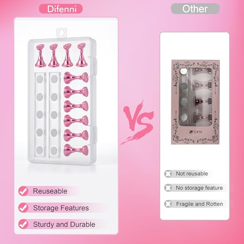 Nail Stands Acrylic Nail Art,Press on Nail Stand Magnetic Nail Tips Practice Holder 54 Pcs Reusable Adhesive Putty for DIY Painting(Pink - color: Pink