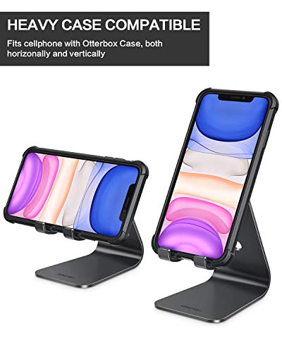 OMOTON Upgraded Aluminum Cell Phone Stand, C1 Durable Cellphone Dock with Protective Pads, Smart Stand Designed for iPhone 17 Air, 16/15/14/13 Pro Max XR XS, iPad mini, Android Phones, Black - color: Black