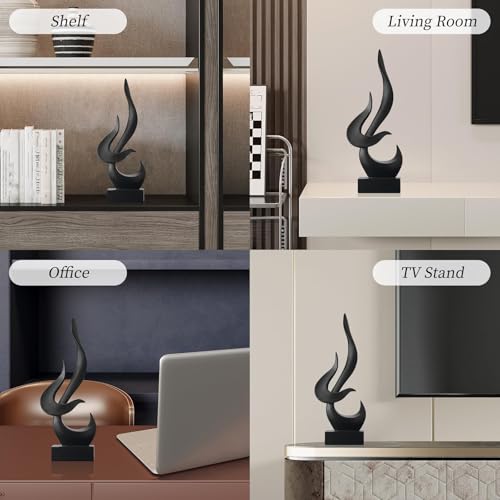 AWNR Black Flame Abstract Sculpture Resin Art Statue Modern Home Decor for Living Room TV Stand Office Shelf Accents Minimalist Figurines Centerpiece Table Decorations - color: Black Abstract Statue