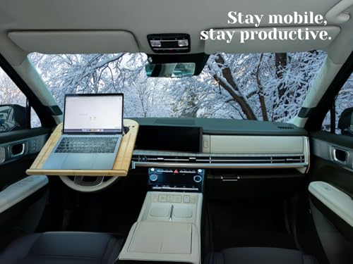 2 in 1 Steering Wheel Tray – Car Tray & Food Table – Car Essentials Double Sided Bamboo Car Desk for Laptop, Eating & Reading – Fits up to 17" Laptop