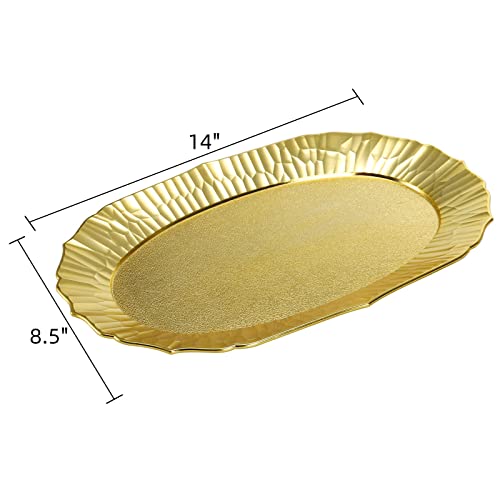 AVLA 6 Pack Plastic Serving Tray, Gold Serving Platter Set, Reusable Party Snack Serving Tray, Decorative Food Appetizer Platters for Dessert Table, Cupcake, Charcuterie, Cookies, 14" x 8.5"