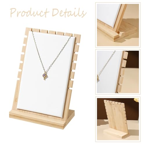 Necklace Jewelry Display Stand with Leather Soft Mat Bamboo Jewelry Stand Holder Organizer Jewelry Hanger Display for Necklaces - color: White