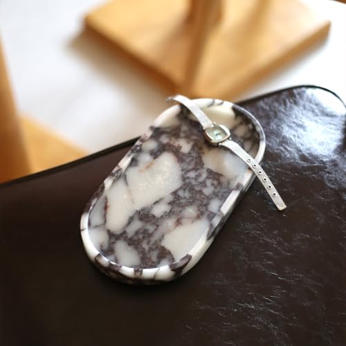 100% Natural Luxury Calaccata Viola Marble Small Hand Towel Tray Holder Organizer, Makeup Bathroom Holder - color: Viola-oval-10"x5"x0.7"